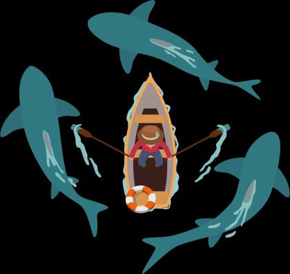 sharks circling a boat