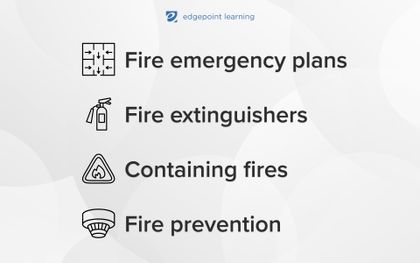 Fire emergency plans, Fire extinguishers, Containing fires, Fire prevention
